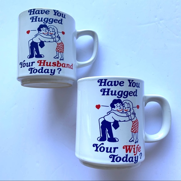 VTG Matching Hug Your Husband & Wife Mugs White